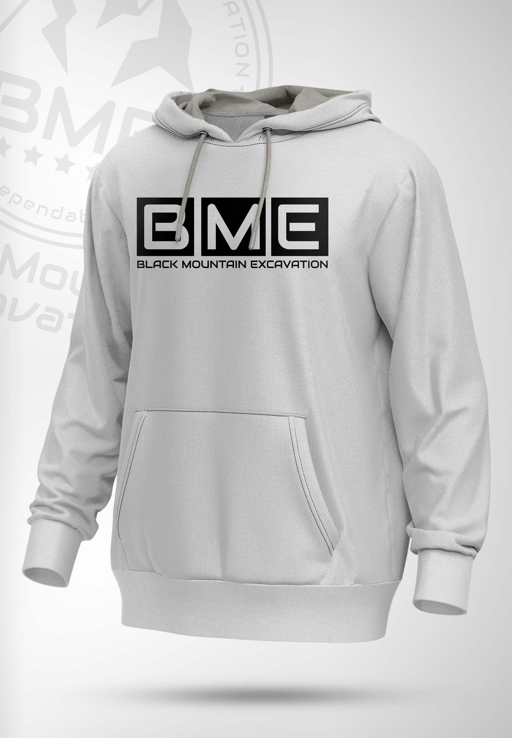 Light gray hoodie with the black BME block logo