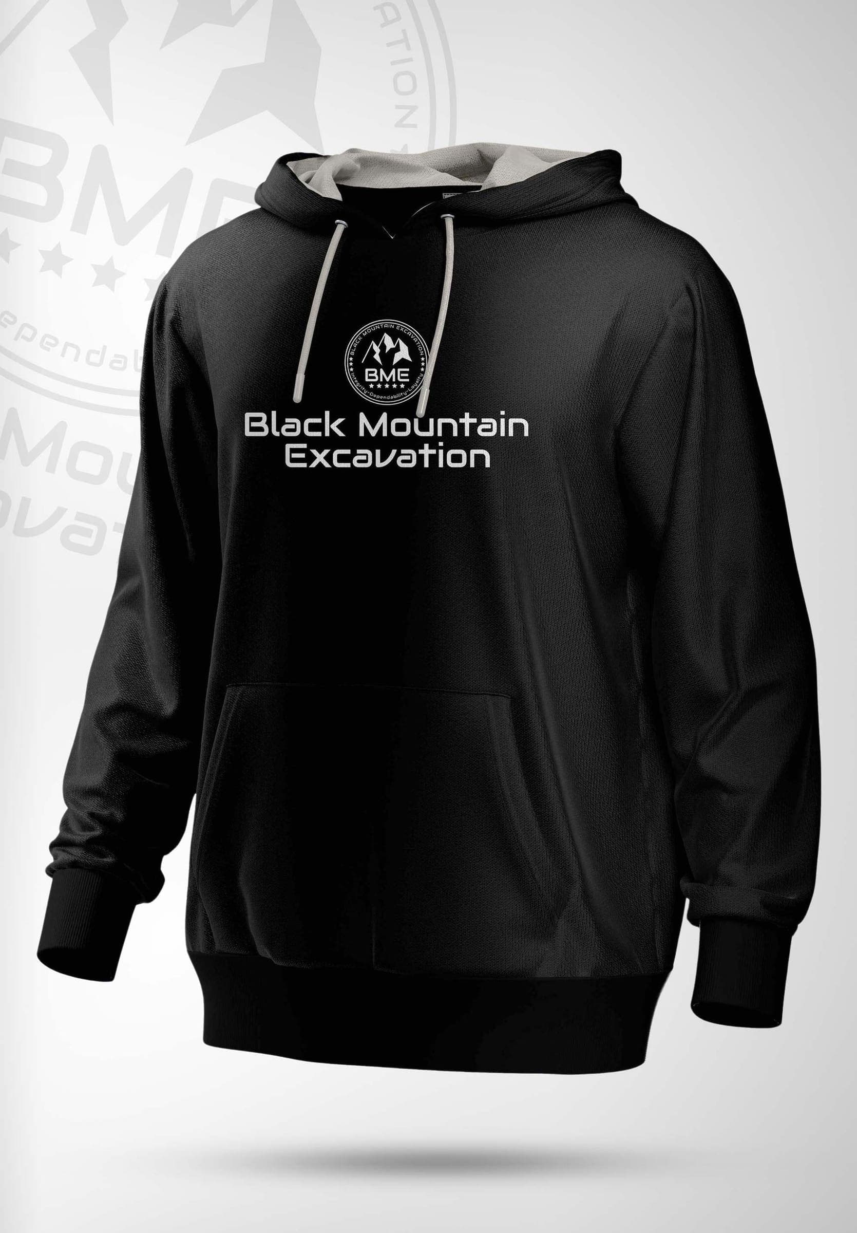 Black hoodie with the white BME seal logo
